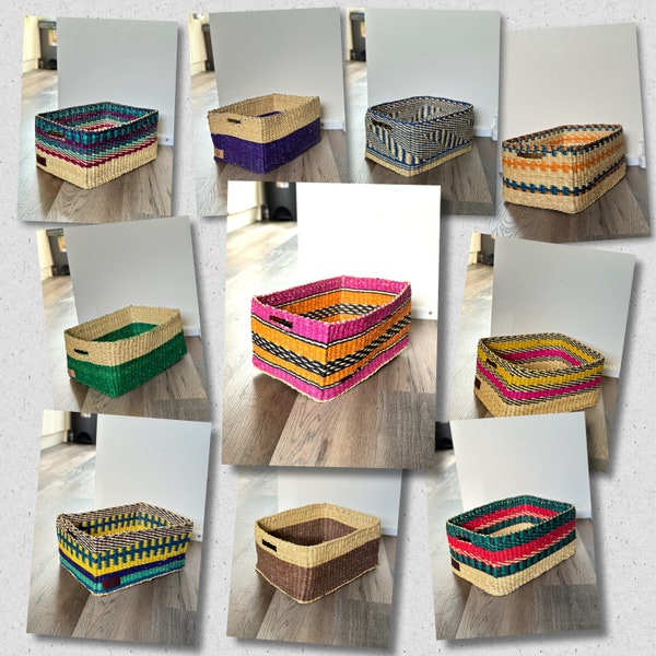 Handwoven Shelf Baskets with Hole Handle | Sustainable Fairtrade Bolga Baskets | Eco-friendly Home Storage