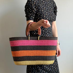 Sacs panier Bolga tissés à la main | Poignées en cuir | Variété d'options de couleur | Sacs africains respectueux de l'environnement