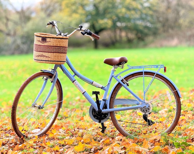 Handwoven Bike Basket with Leather Straps | Bolga Basket | African Bicycle Accessory
