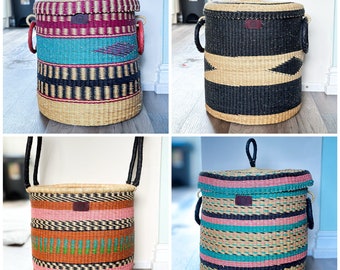 Large Woven Laundry Basket 4 | Extra Large Bolga Basket with Lid | African  Basket | Home Decor Natural Basket