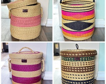 Large Woven Laundry Basket 3 | Extra Large Bolga Basket with Lid | African  Basket | Home Decor Natural Basket