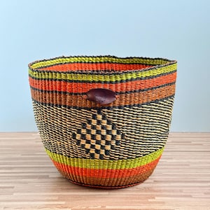 Handwoven Bolga Basket: Colourful Plant Pot Cover, Boho Storage