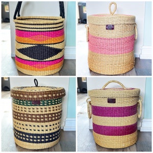 Large Woven Laundry Basket 3 | Extra Large Bolga Basket with Lid | African  Basket | Home Decor Natural Basket