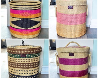 Large Woven Laundry Basket 3 | Extra Large Bolga Basket with Lid | African  Basket | Home Decor Natural Basket
