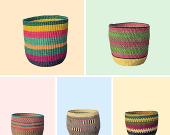 Colourful Planter Basket | Bolga basket | Handwoven Basket | Plant storage