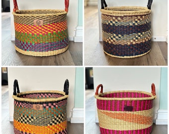 Woven Floor Bolga Basket 4 - Large Round Storage Basket - Sustainable, Eco-friendly African Basket