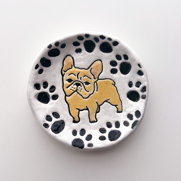 Handmade Ceramic French Bulldog Trinket Dish- Frenchie Ceramic Ring Dish