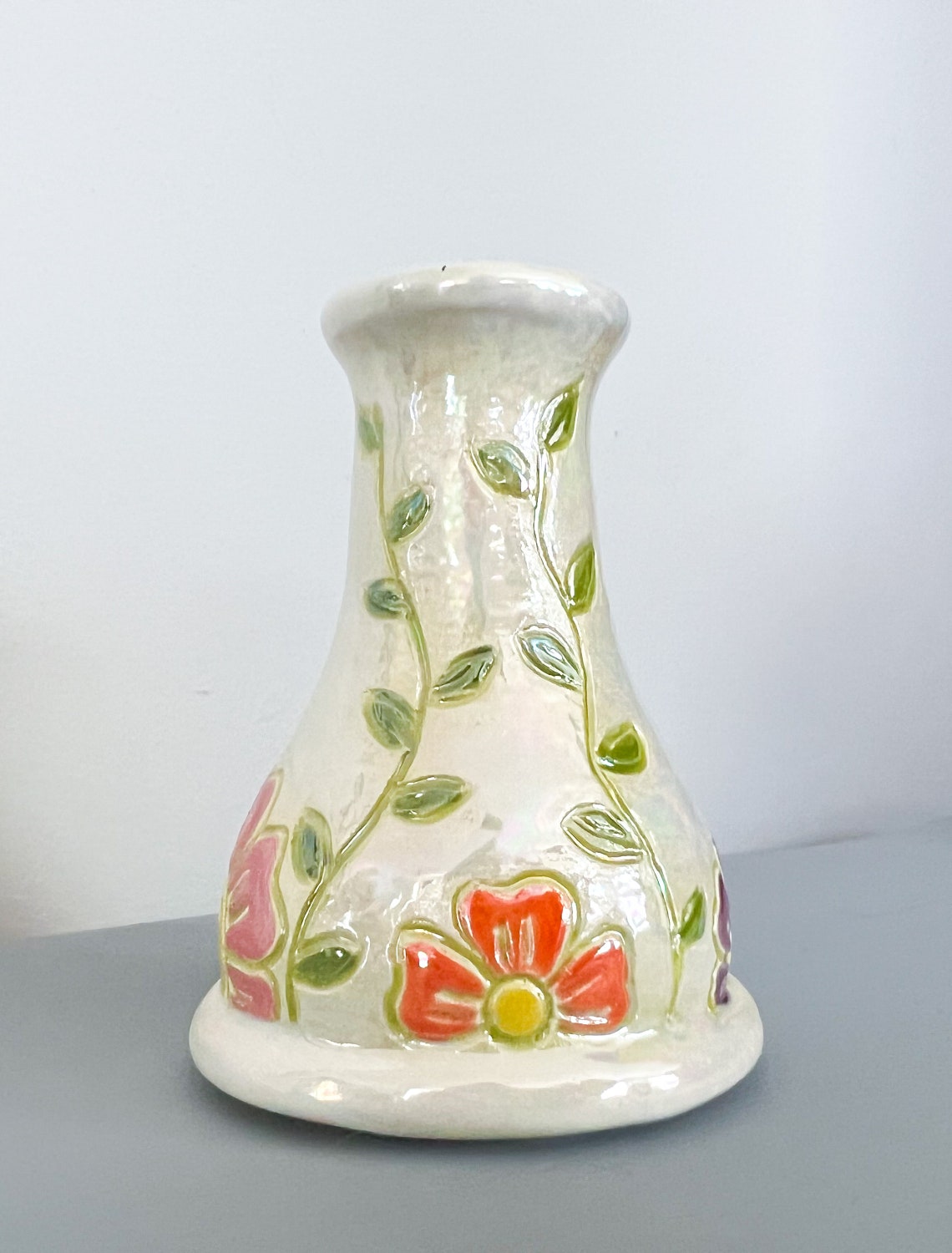 Small Handmade Ceramic Glazed Bud Vase- Floral Ceramic Pottery- Carved ...