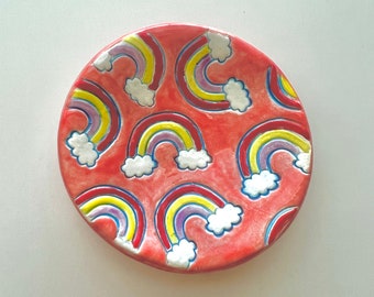 Handmade Ceramic Rainbow Trinket Dish- Rainbow Ceramic Ring Dish