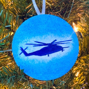 CH53 Christmas Blue Ornament- Wooden Super Stallion Ornament- Military Ornament- Helicopter Ornament