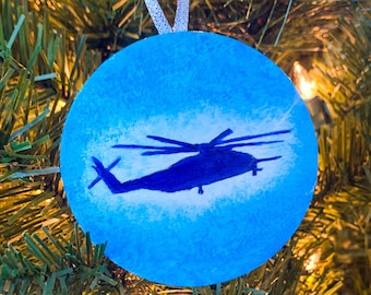 CH53 Christmas Blue Ornament- Wooden Super Stallion Ornament- Military Ornament- Helicopter Ornament
