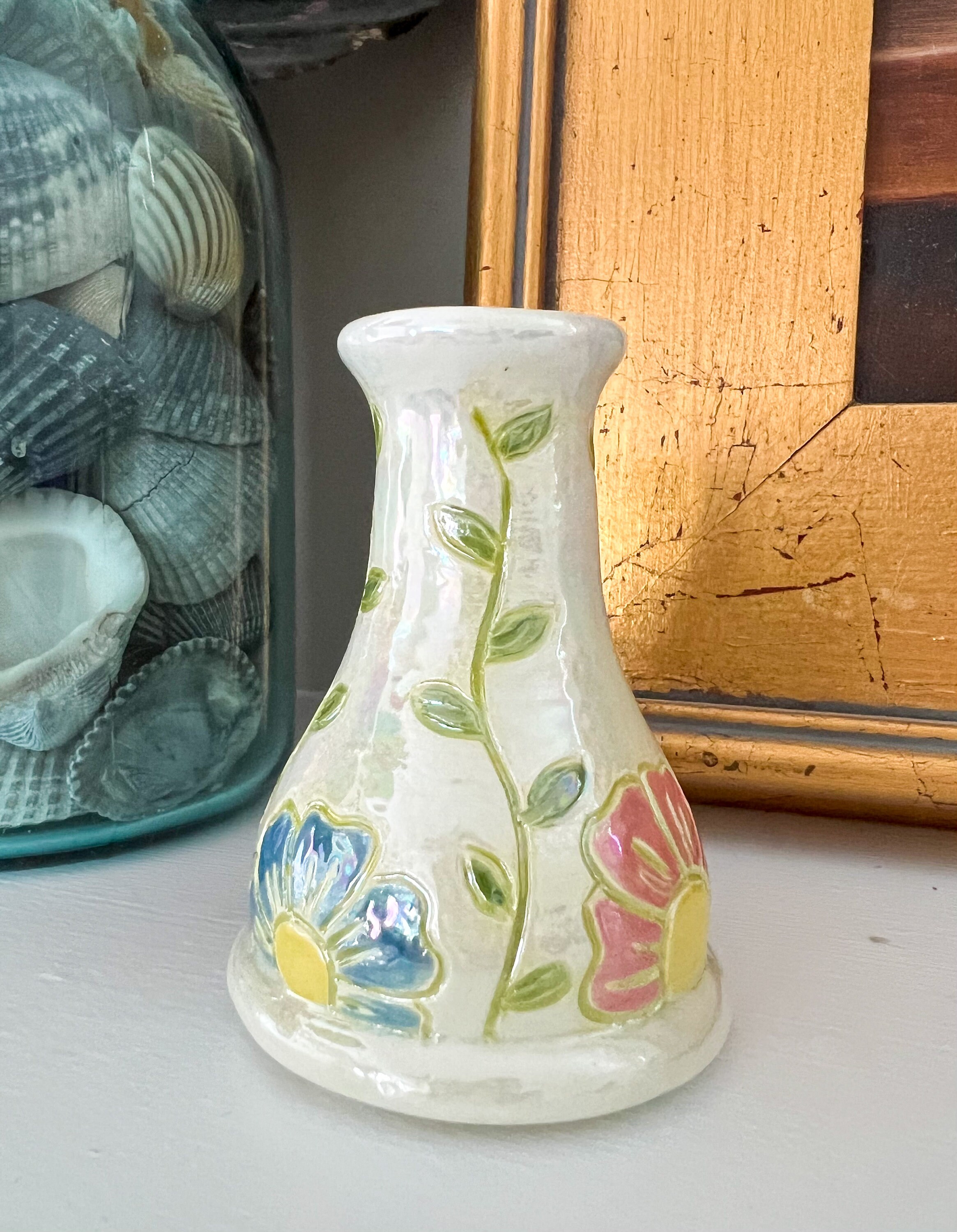 Small Handmade Ceramic Glazed Bud Vase- Floral Ceramic Pottery- Carved ...