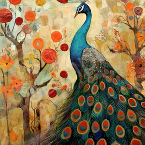 Patchwork Peacock - 8x10 inch Digital Print Download