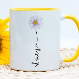 Personalised Daisy mug, Flower gift, Custom Daisy mug