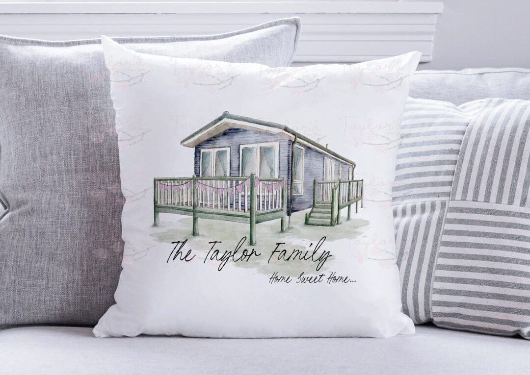Personalised Static Caravan Cushion, Static Caravan Family Cushion, Personalised Static Caravan
