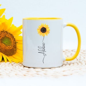 Personalised Sunflower Mug, Flower Gift, Sunflower gift for her, Birthday Sunflower Mug