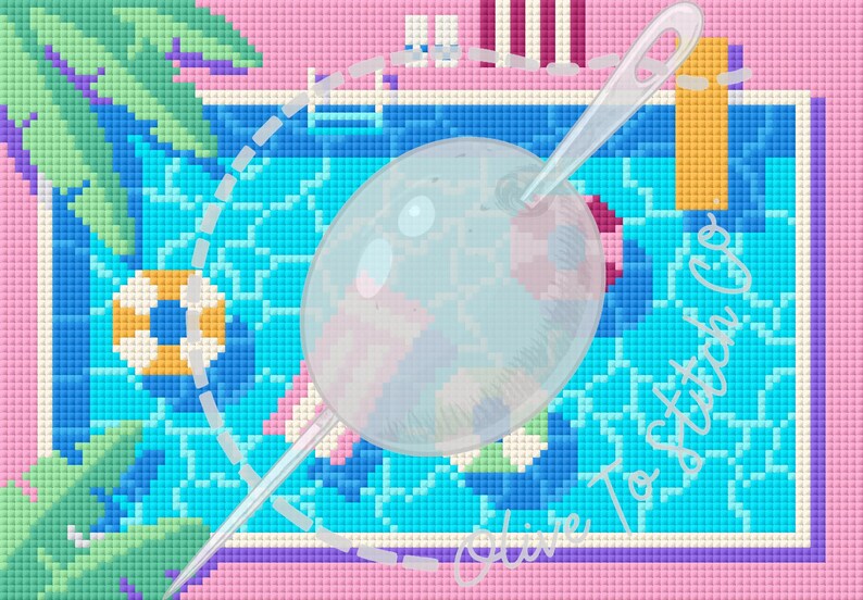 Pixelated Needle Thread Modern Needlepoint Pattern – “retro Pool” (PDF & Stitchly) - Etsy