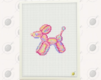 Rainbow Balloon Poodle Needlepoint Pattern – Modern Pastel Design (PDF & Stitchly Download) 1/5