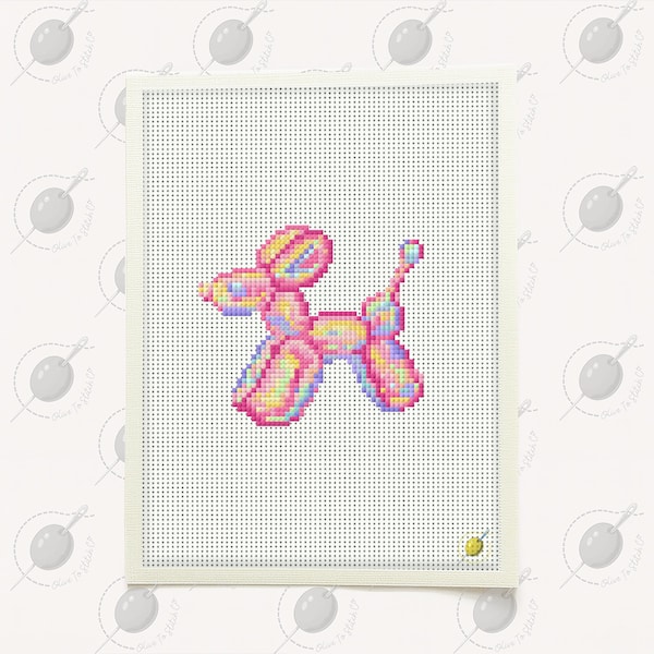Rainbow Balloon Poodle Needlepoint Pattern – Modern Pastel Design (PDF & Stitchly Download) 1/5
