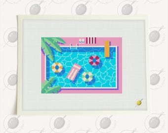 Motif de broderie moderne – « Piscine rétro » (PDF et broderie)