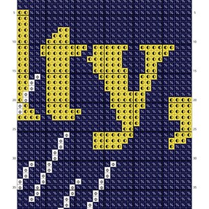 May include: A cross-stitch pattern chart with a grid of dark blue, yellow, and white squares. The chart includes the text "Section 4" and "Page 5 of 18". The copyright notice reads "&copy;2026 Olive to stitch co."