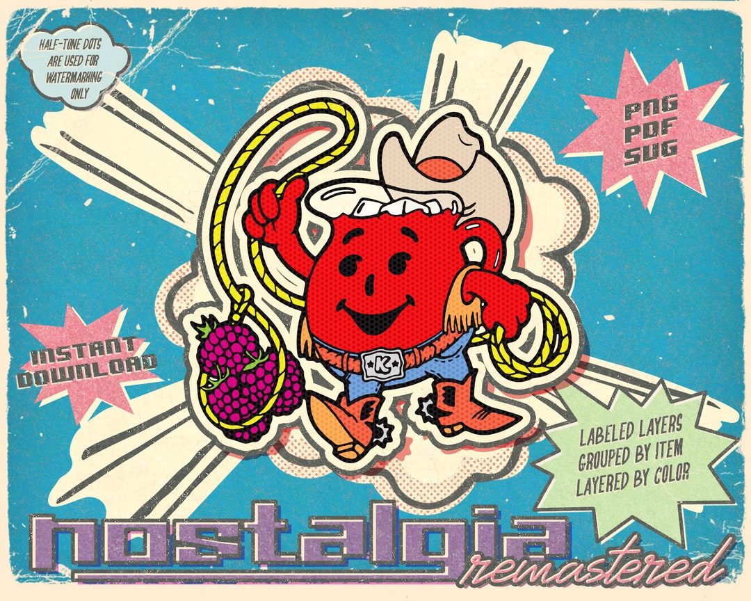 Retro 1980er KoolAid Himbeer Cowboy Grafik Illustration Clip Art