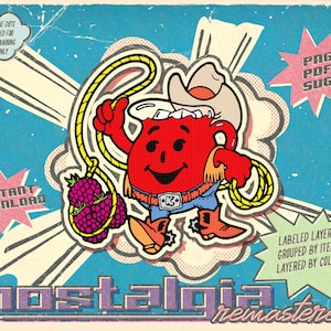 Retro 1980s Kool-Aid Raspberry Cowboy Graphic Illustration Clip Art Koolaid SVG PNG PDF Kool aid