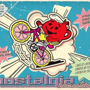 Retro 1980s Kool-aid Pink Lemonade BMX Bike Graphic Illustration