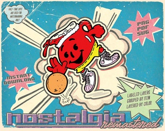 Retro 1980s Kool-Aid Orange Basketball Player Graphic Illustration Clip Art Koolaid SVG PNG PDF Kool aid