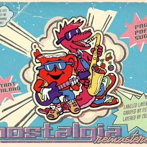 Retro 1980s Kool-aid Rock-a-dile Red Rockstar Guitar Saxophone