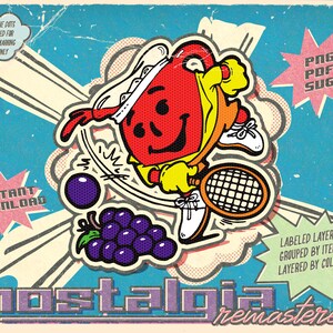 Retro 1980s Kool-Aid Grape Tennis Graphic Illustration Clip Art Koolaid SVG PNG PDF Kool aid