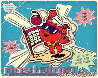 Retro 1980s Kool-Aid Black Cherry Volleyball Graphic Illustration Clip Art Koolaid SVG PNG PDF Kool aid