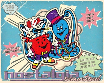 Retro 1980s Kool-Aid Great Bluedini Octopus Magician Graphic Illustration Clip Art Koolaid SVG PNG PDF Kool aid
