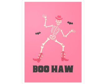 autocollant halloween rose + gris | boo haw squelette | autocollant occidental d'halloween | squelette de cow-boy | autocollant en vinyle découpé | autocollant mignon