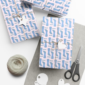 blue cowboy boot wrapping paper | howdy western gift wrap roll | cowgirl birthday party supplies | rodeo theme gift | cute holiday wrap