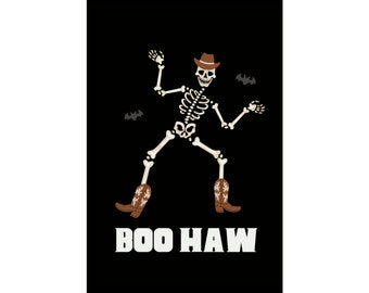 cowboy skeleton print | boo haw poster | western room decor | halloween print | aesthetic print | black halloween poster | matte poster