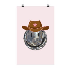 cowboy disco ball print | pink cowgirl poster | colorful room decor | bar cart print | aesthetic print | western poster | matte poster