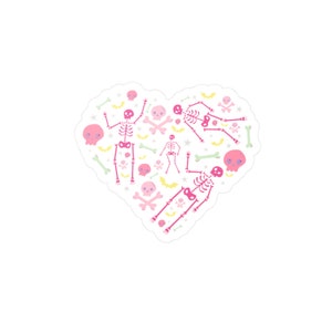 pegatina de halloween esqueleto rosa / pegatina de halloween del corazón / pegatina de calavera / pegatina de vinilo cortada con besos / pegatina estética para portátil / pegatina linda