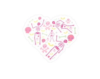pink skeleton halloween sticker | heart halloween sticker | skull sticker | kiss-cut vinyl sticker | aesthetic laptop sticker | cute sticker