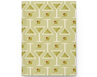 diario de tapa dura de martini verde / cuaderno verde oliva / accesorios escolares verdes y rojos / lindo diario de moda / bloc de notas estético