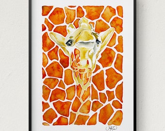 Giraffe Watercolor Art Print, Giraffe Safari Art, African Animals, Zoo Animal Print, Wildlife Art Print, Kids Safari Room, Safari Home Decor