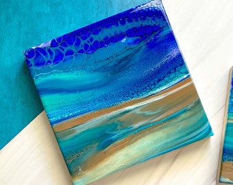 Abstract Ocean Painting, Beach Surf Art, Shoreline Ocean View, Ocean Shore Painting, Surf Art, Original Fluid Painting, Beach Surf View