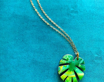Monstera Leaf Necklace, Handmade Monstera Necklace, Hand Painted Wood Necklace, Monstera Leaf, Custom Wood Necklace, Plant Lover Jewelry
