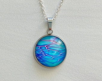 Round Bezel Pendant Necklace, Handmade Bezel Pendant, Hand Painted Bezel Pendant, Glass Cabochon, Custom Bezel Pendant, Acrylic Skin Jewelry