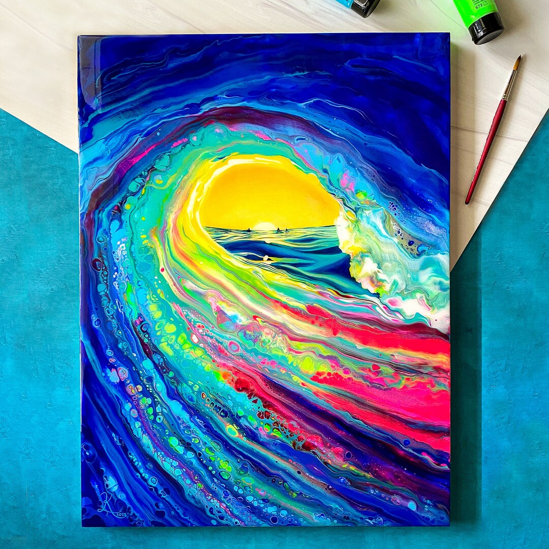 Blue Ocean Wave Abstract Painting, Hawaii Surf Art, Ocean Wave Surf Art ...