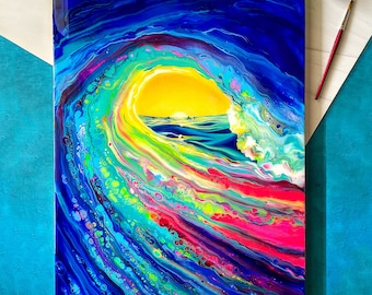 Blue Ocean Wave Abstract Painting, Hawaii Surf Art, Ocean Wave Surf Art, Banzai Pipeline Wave, North Shore Hawaii, Original Acrylic Painting