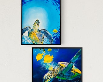 Sea Turtle Canvas Art, Turtle Wall Art, Original Acrylic Painting, Honu, Sea Turtle Decor, Sealife Art, Ocean Art, Hawaii Art, Island Home
