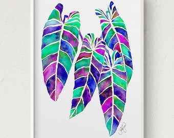 Arte moderno de la pared de la hoja tropical, impresión del arte de la acuarela del filodendro, decoración moderna de la planta de la selva, arte de la planta de la casa, arte de la selva, decoración del amante de las plantas
