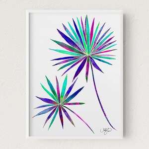 Palm Tree Leaf Watercolor Painting, Tropical Palm Art Print, Fan Palm Wall Art, Modern Plant Illustration, Minimalist Art, Jungle Home Decor