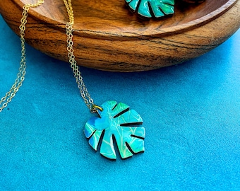 Monstera Leaf Necklace, Handmade Monstera Necklace, Hand Painted Monstera Necklace, Monstera Leaf, Custom Wood Necklace, Plant Lover Jewelry